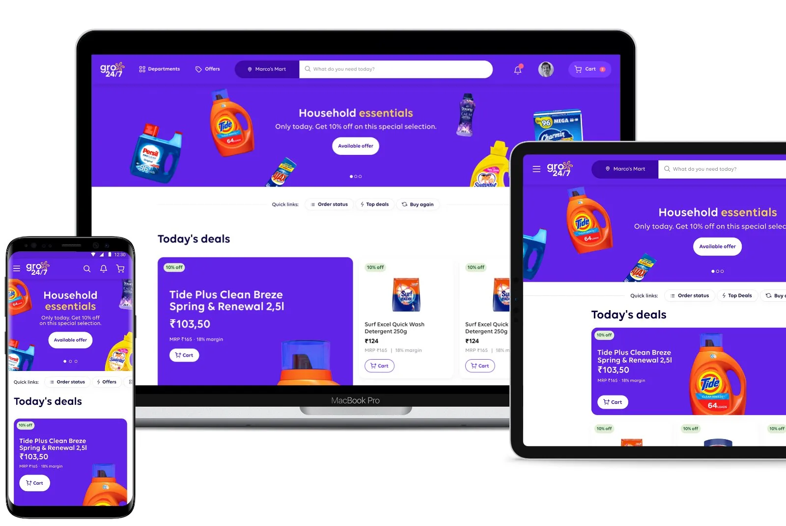 The gro24/7 platform on laptop, tablet and phone